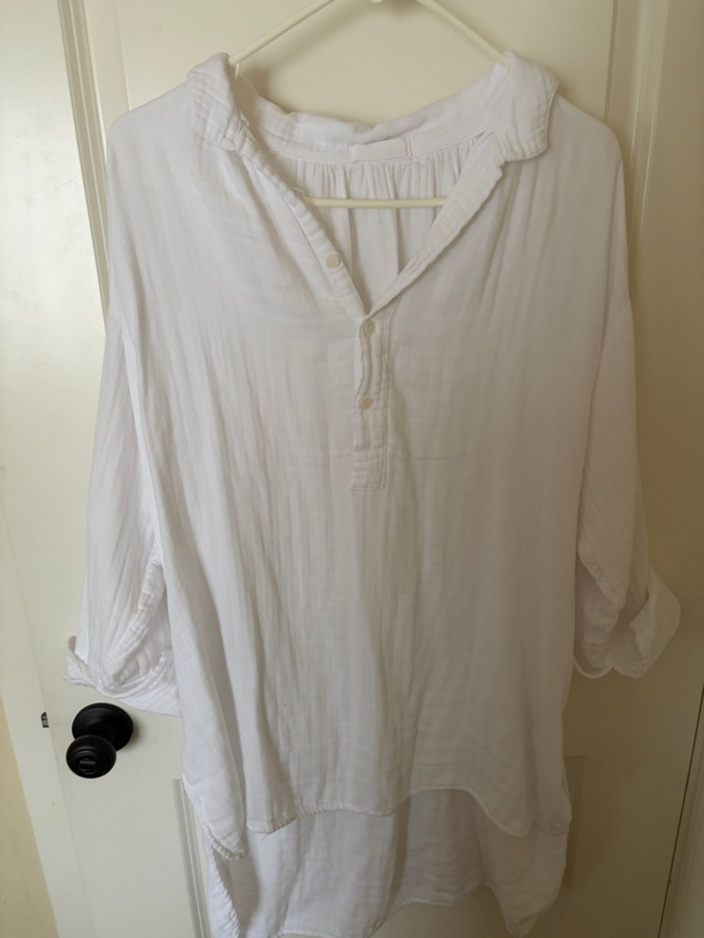 CP Shades White Lightweight Gauze Tunic Henley